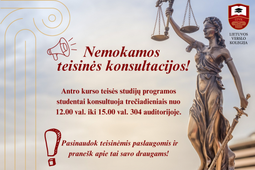 Lietuvos verslo kolegija kviečia nemokamoms teisinėms konsultacijoms