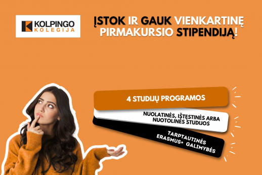 Įstok į Kolpingo kolegiją ir gauk vienkartinę pirmakursio stipendiją!
