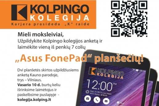 Kolpingo kolegija dovanoja 5 planšetes